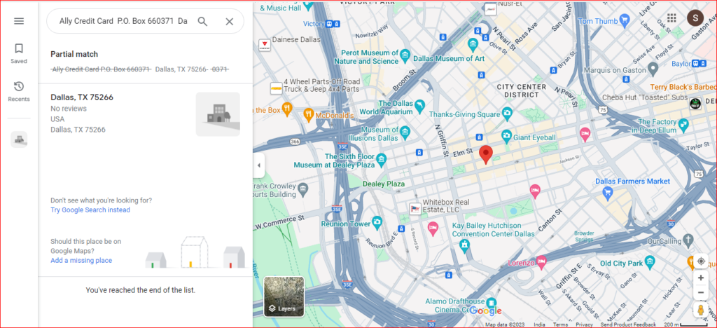 Ally finance credit card overnight payoff address on map