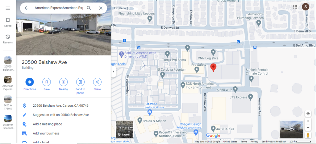 American Express Overnight Payment Address on map